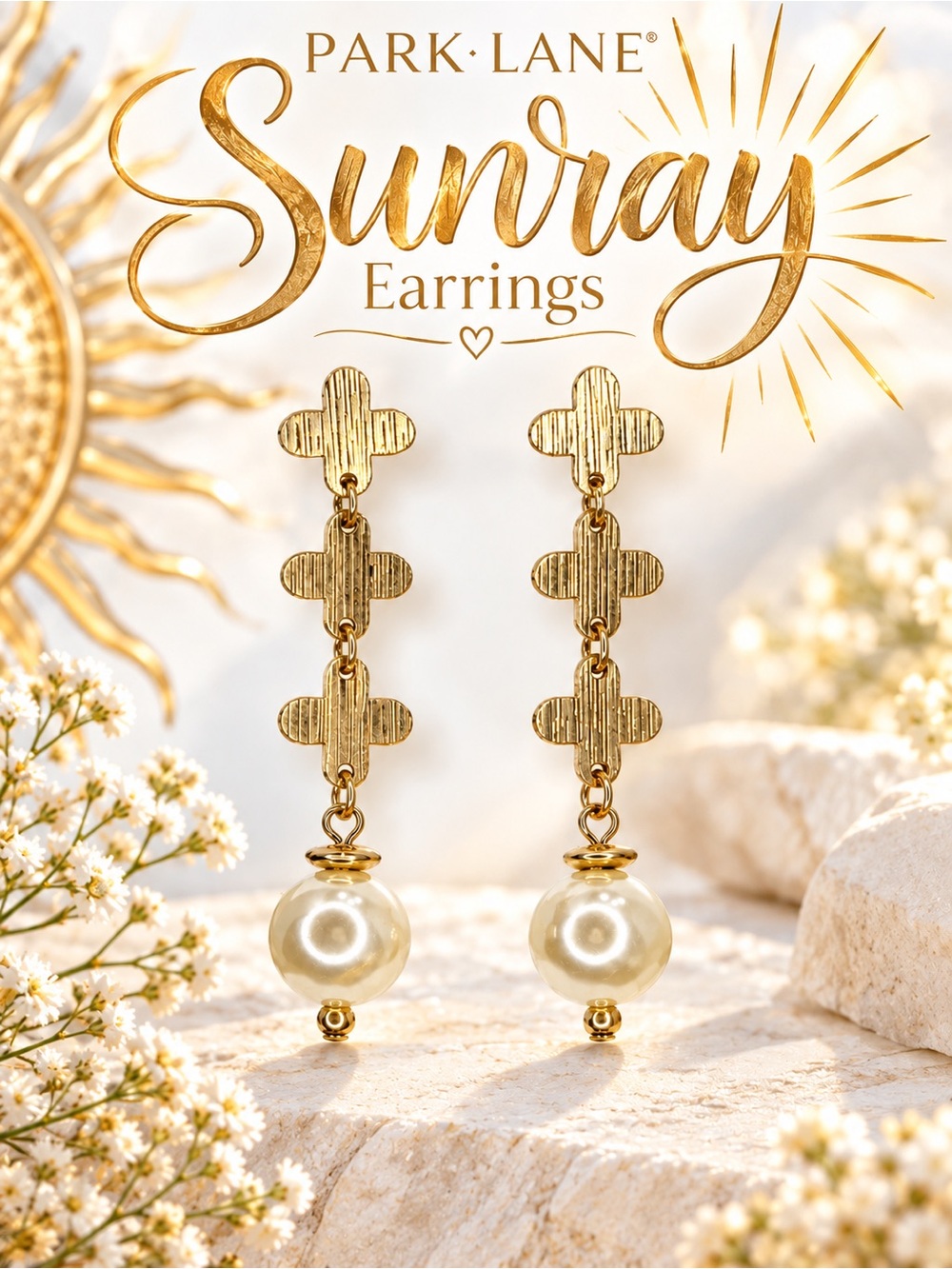 Park Lane Women’s Sunray women’s Gold Floral Earrings with Pearl Accents